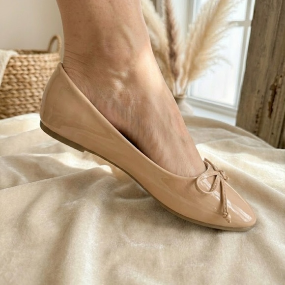 Pazzle Nude Patent Ballet Flats with Bow Slip On - Picture 3 of 5